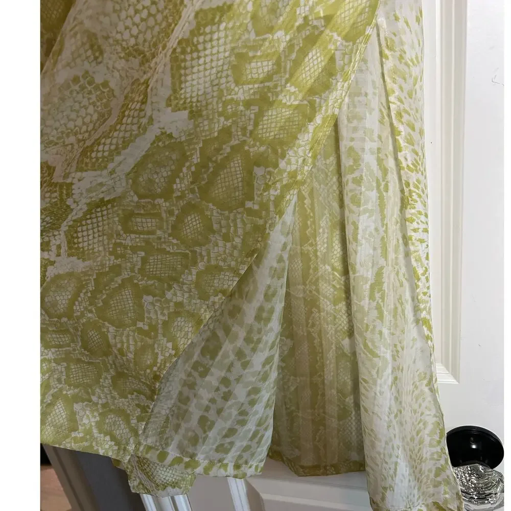 ALLSAINTS NWT $229 Clara Noche Lime Green Snake Print Midi Skirt Size 10